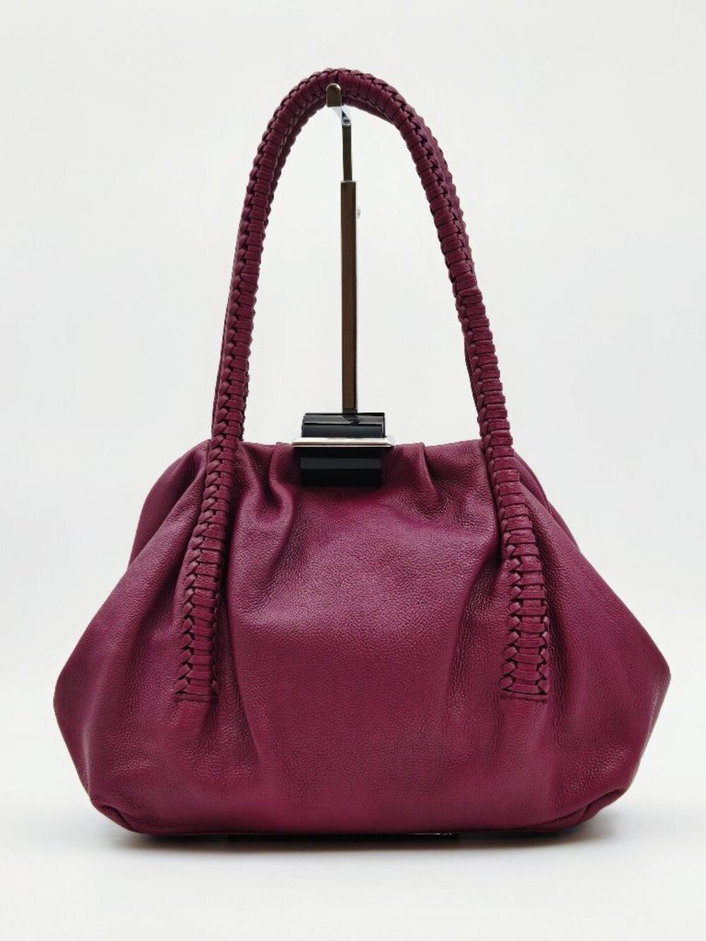 Salvatore Ferragamo Burgundy Leather Shoulder Tote Bag Woven Handles